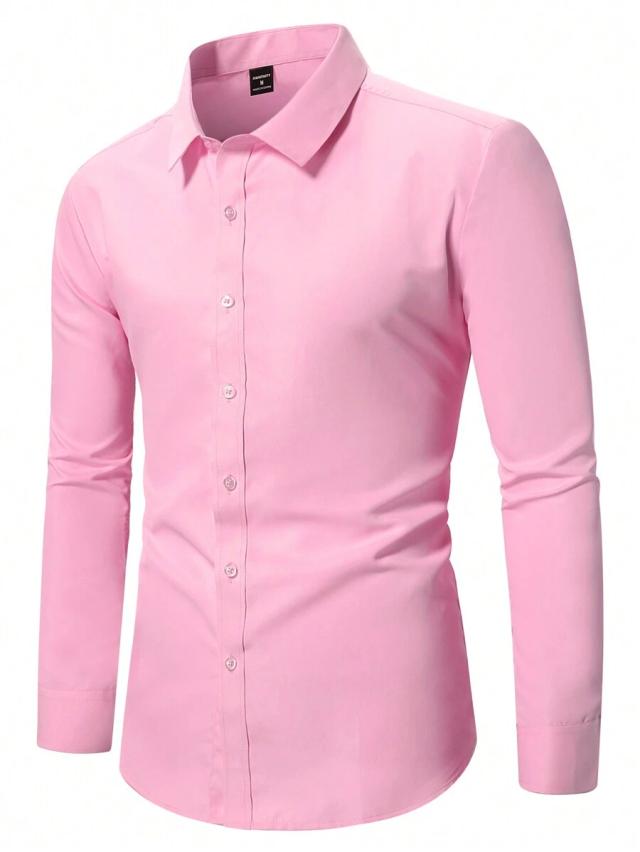 solid pink long sleeve formal button-up shirt