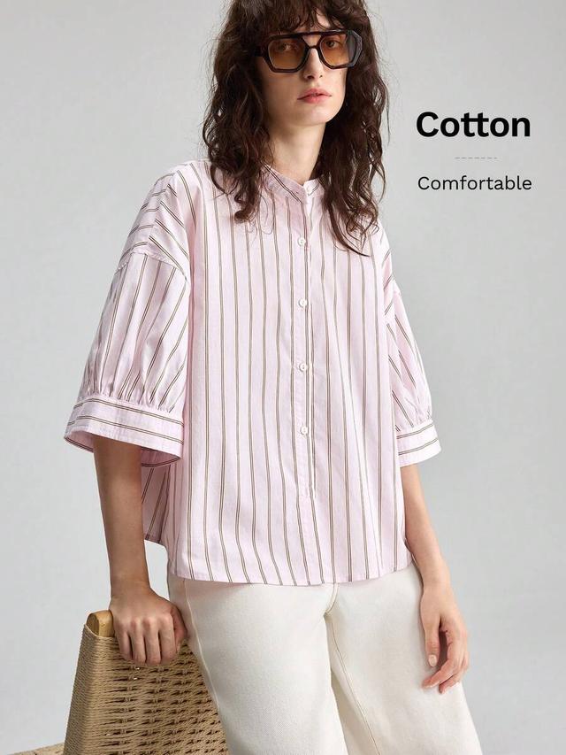 ontre summer casual pink stripe blouse