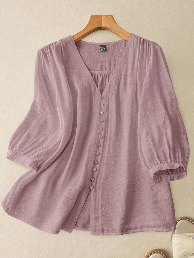 gloweve women button-down gathered shoulder sleeve blouse