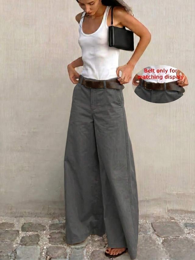 grey women's solid grey casual wide-leg trousers