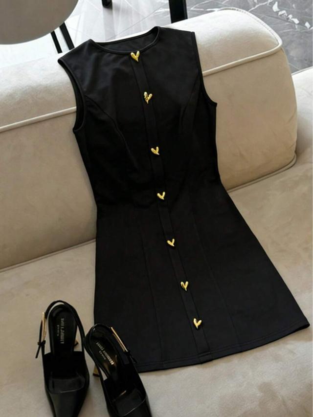 elegant elastic metal heart buckle sleeveless dress
