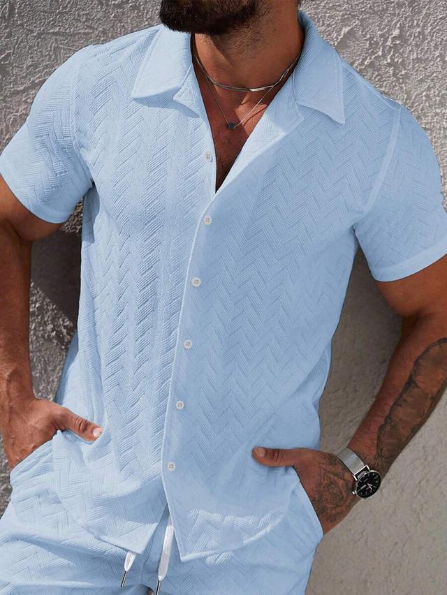 manfinity casualcool light blue textured short sleeve shirt