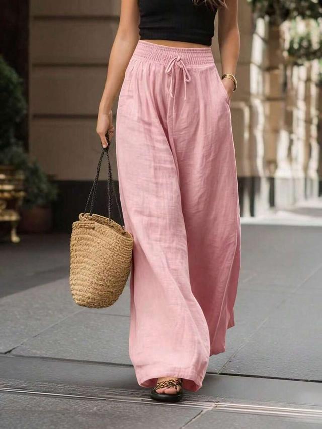 pink high-waisted loose wide leg linen trousers