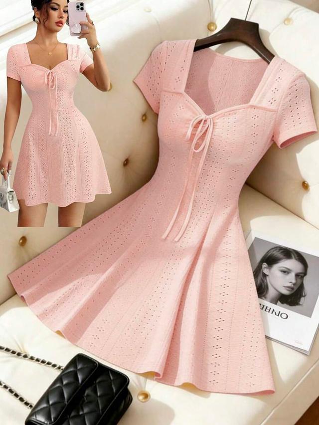 buttercream pink knitted jacquard tie-front mini dress