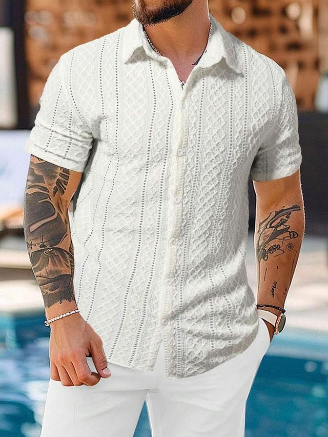 white textured short sleeve vacation shirt