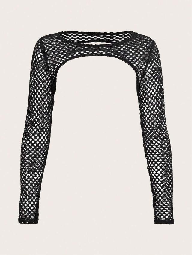 black fishnet long sleeve super crop top
