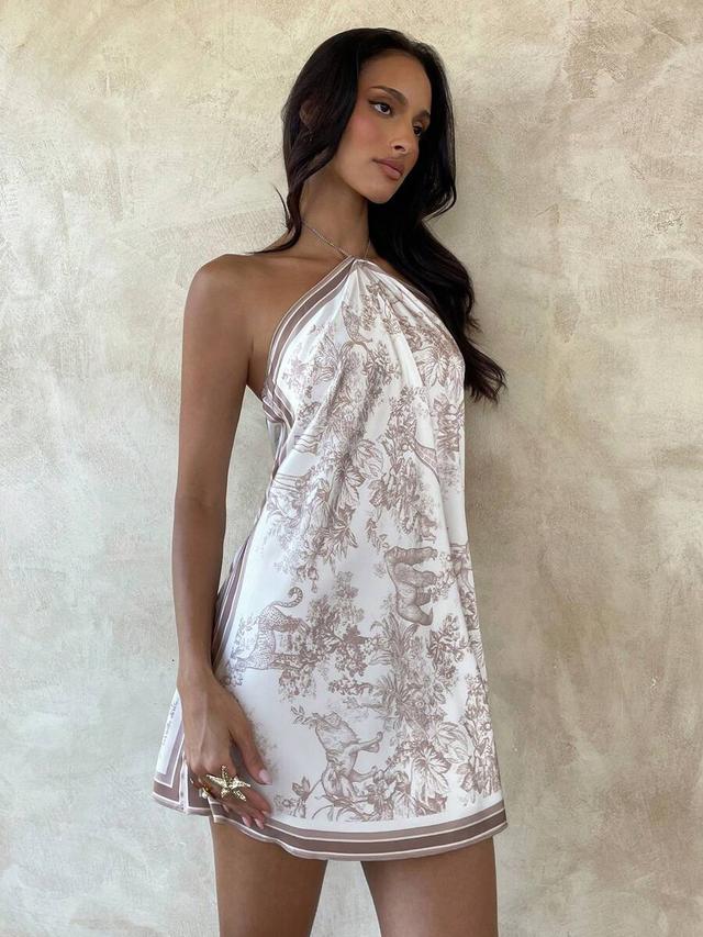 printed satin halter neck mini dress