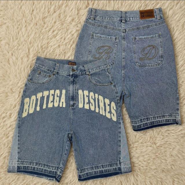 men american retro vintage washed patchwork denim shorts