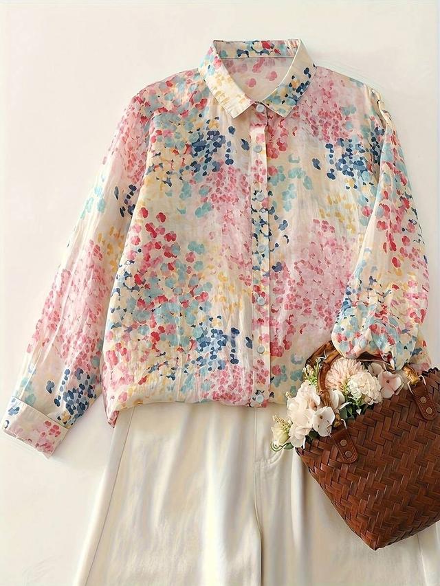 macaron color linen ditsy floral printed blouse