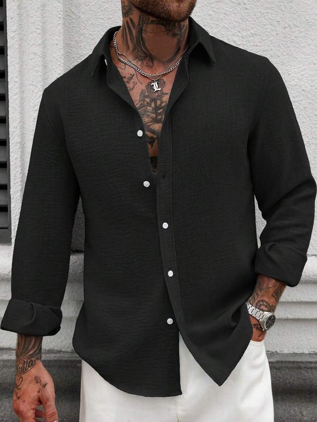 black textured casual long sleeve button up shirt