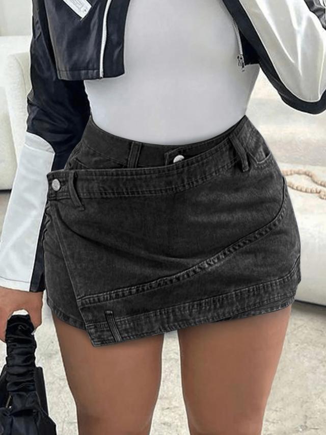 y2k vintage elastic waist wrap asymmetric hem denim skort
