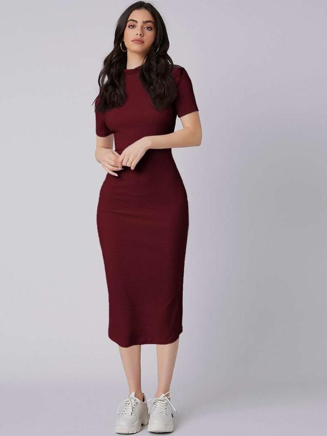 mulvari mock neck slit back bodycon dress