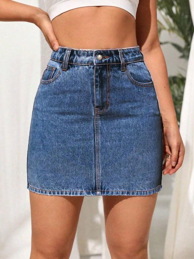 classic blue denim mini skirt