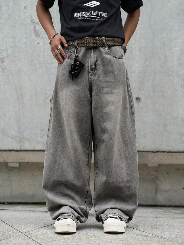 manfinity hypemode grey washed denim wide leg jeans