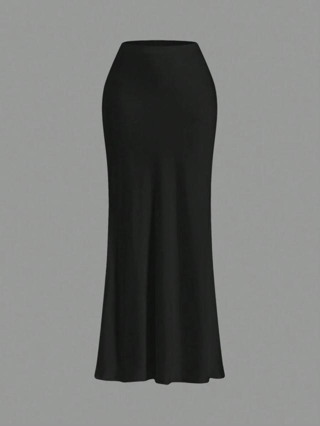 black high waist woven mermaid hem skirt
