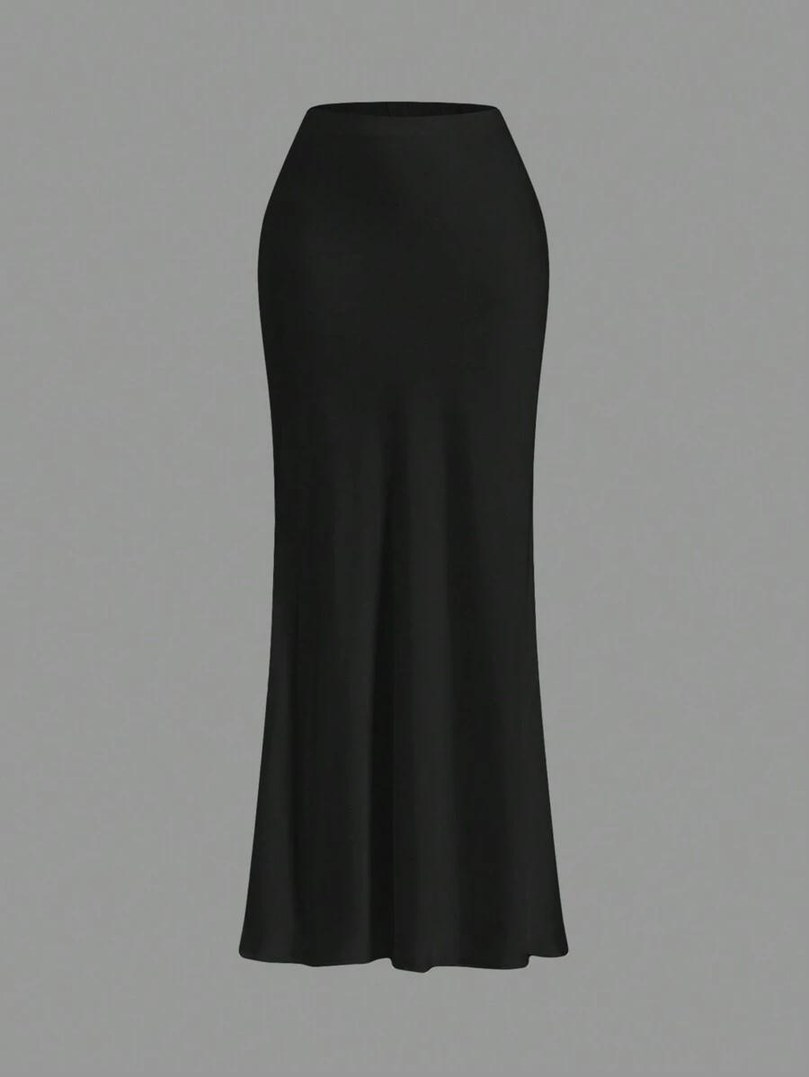 black high waist woven mermaid hem skirt