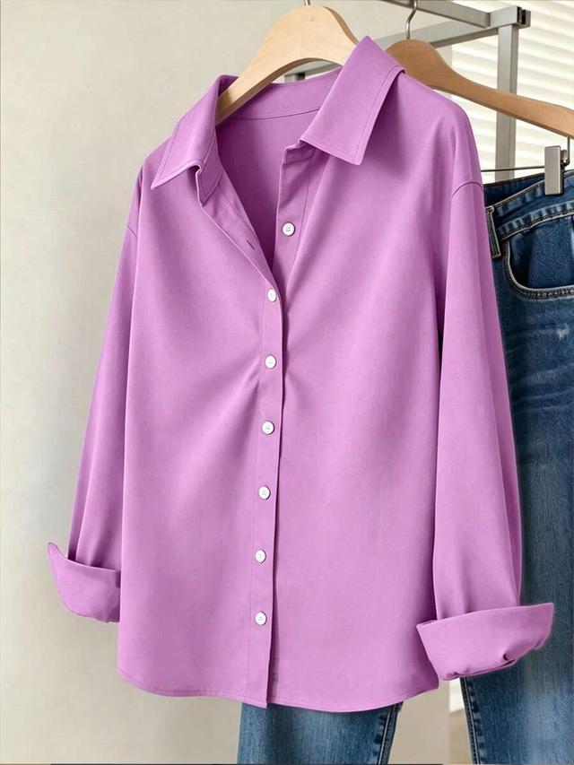 franclia women's solid purple long sleeve casual shirt
