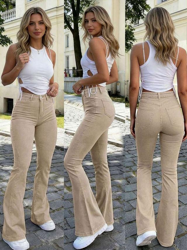 y2k style light khaki high waist flare pants