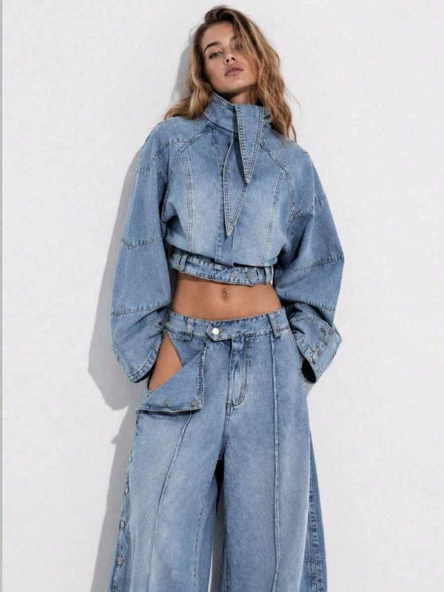 stand collar tie detail cropped waist defined cargo jacket