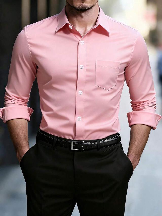 baby pink plain casual long sleeve button-up shirt