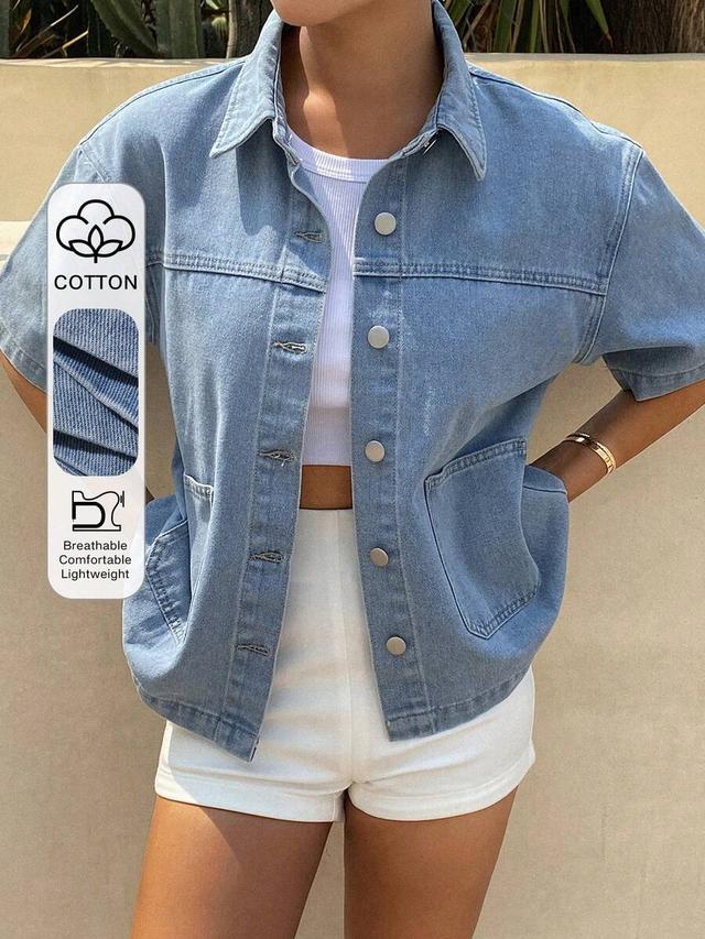 casual light wash denim short sleeve shirt