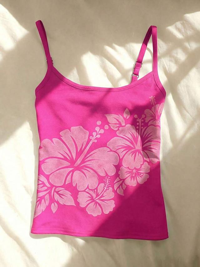 women's summer casual vacation floral print camisole pink