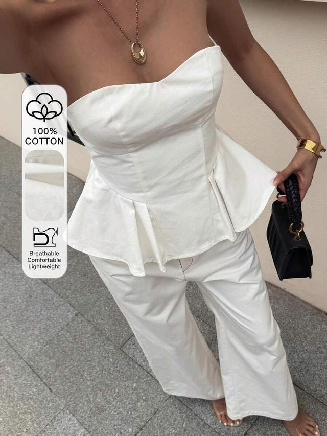 white cotton bustier ruffle hem top