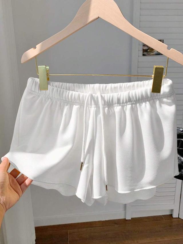 comfortcana women's solid white elastic waist drawstring casual shorts