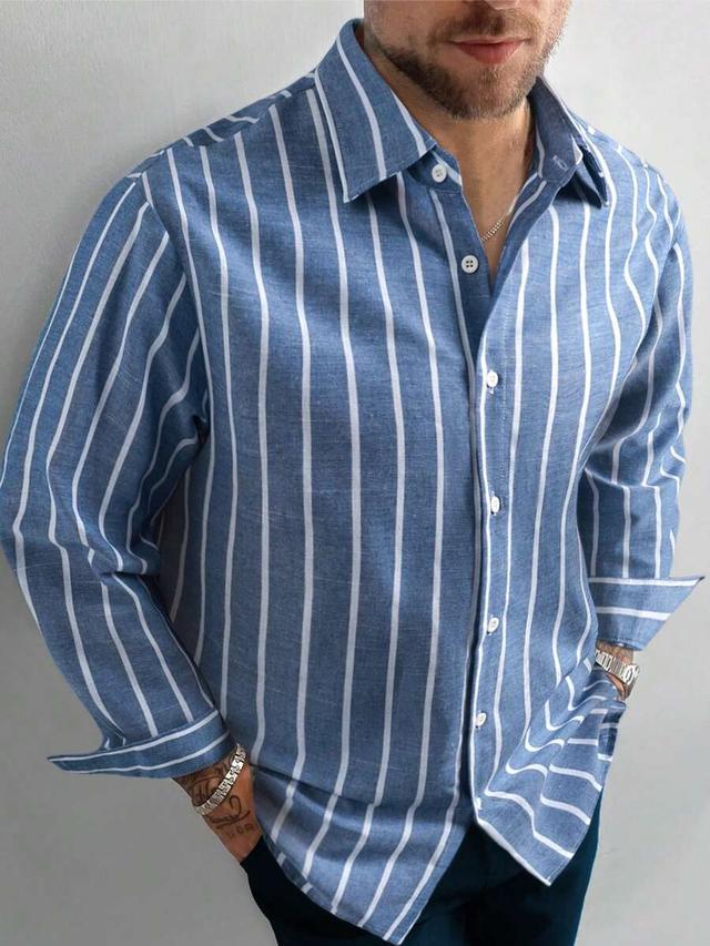 blue and white striped linen long sleeve shirt