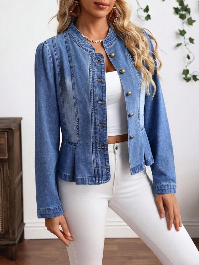 denim peplum jacket with brass buttons