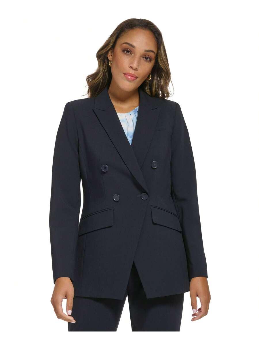 calvin klein women's navy double-breasted tailored blazer