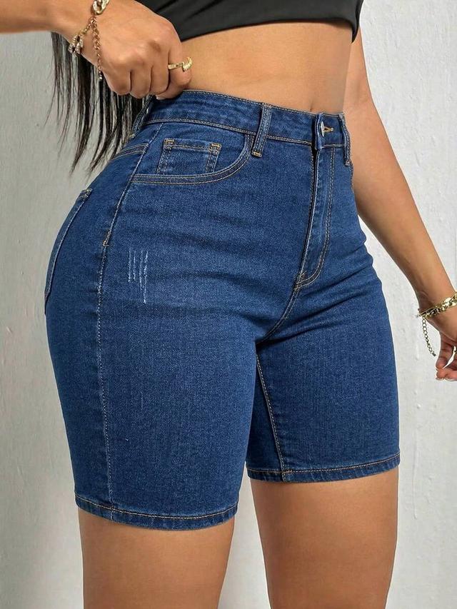 high waisted dark wash denim bermuda shorts