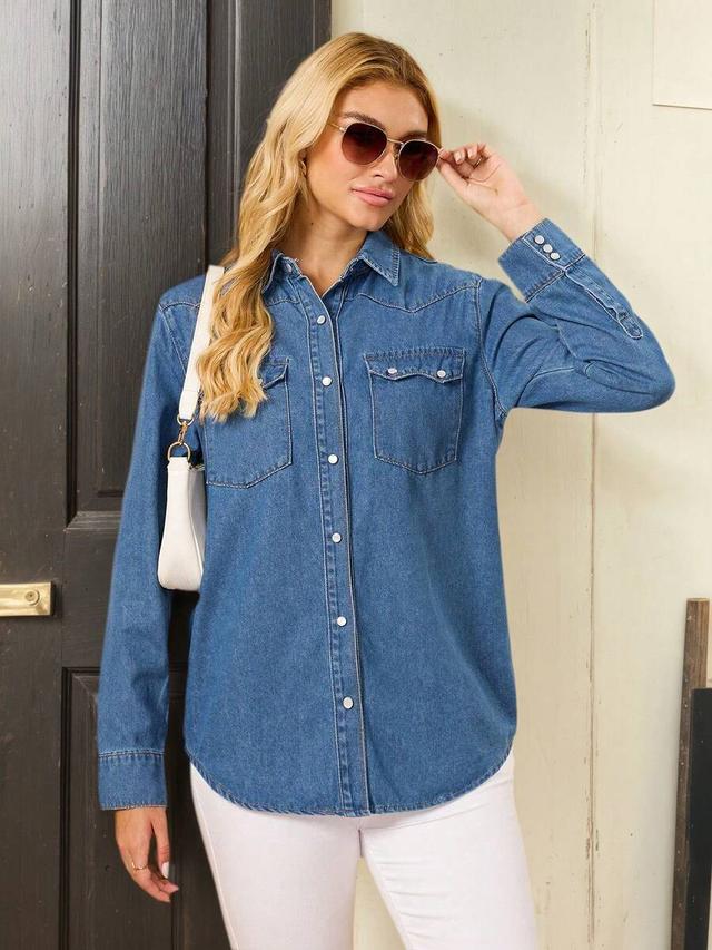 classic blue denim western button-up shirt