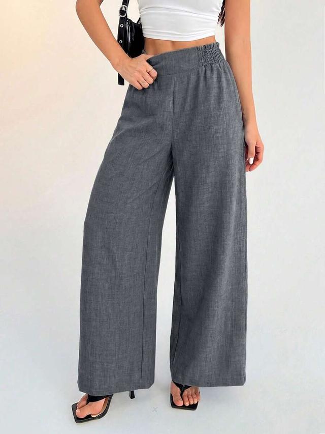 grey casual wide leg elastic waistband trousers