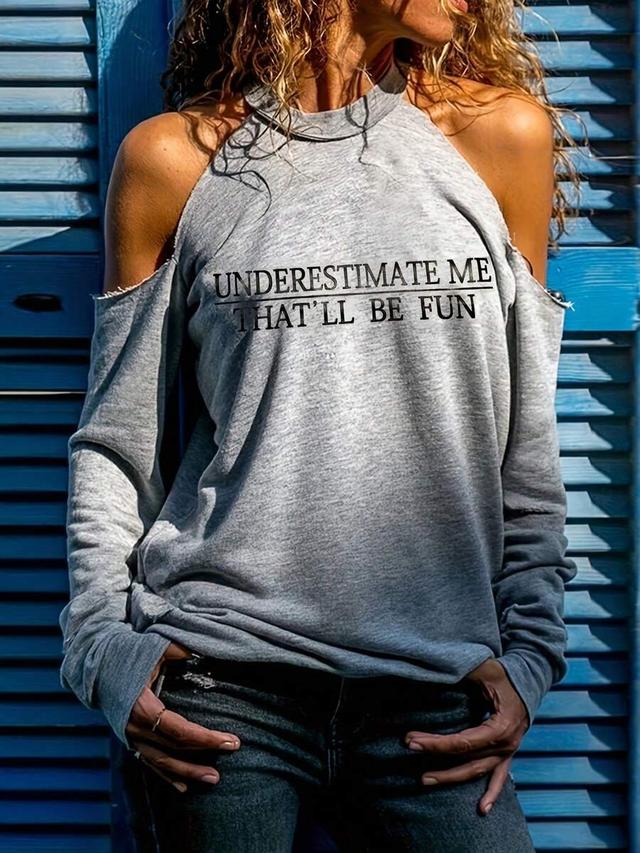 grey off-shoulder letter print casual slouchy sweatshirt