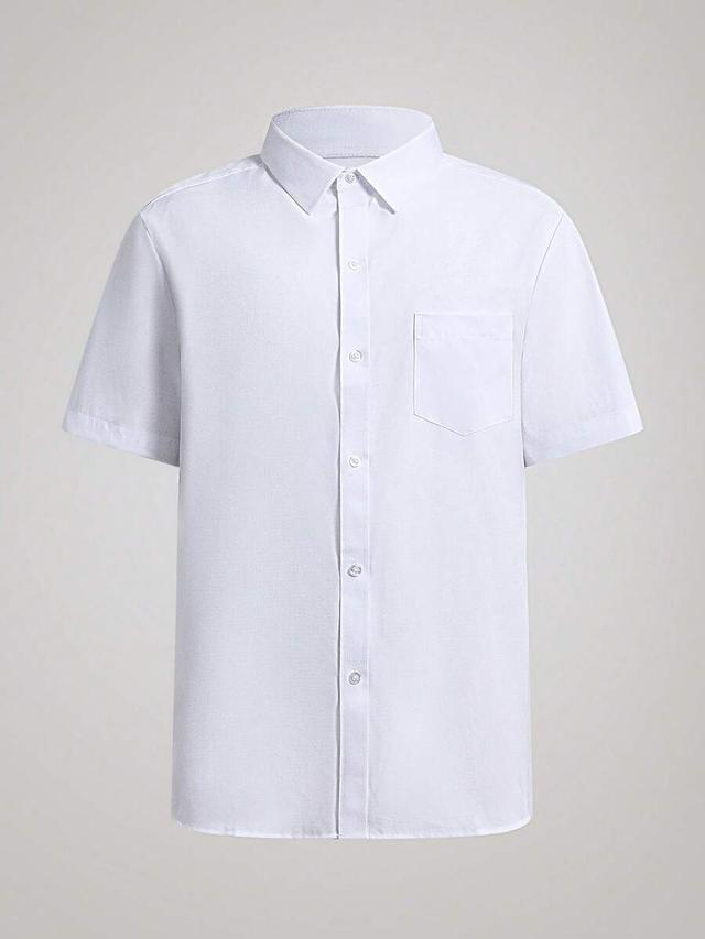 minimalist white short sleeve cotton dress shirt