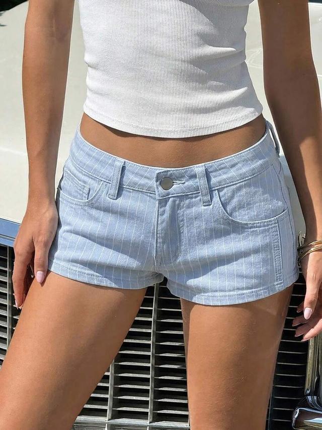 light blue pinstripe denim shorts
