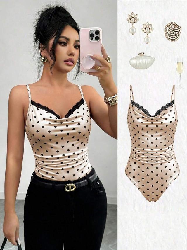 selianne champagne polka dot lace camisole bodysuit