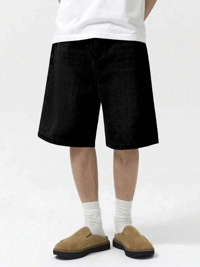 men's loose casual black denim bermuda shorts