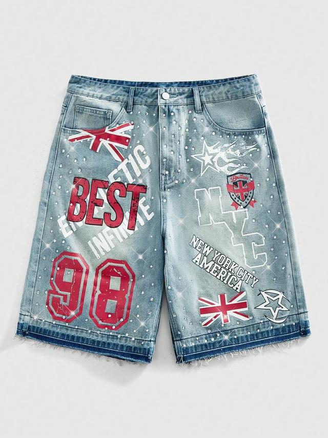 grunge punk letter print denim shorts