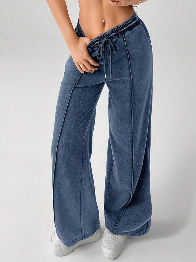 snow-washed blue drawstring wide leg sweatpants