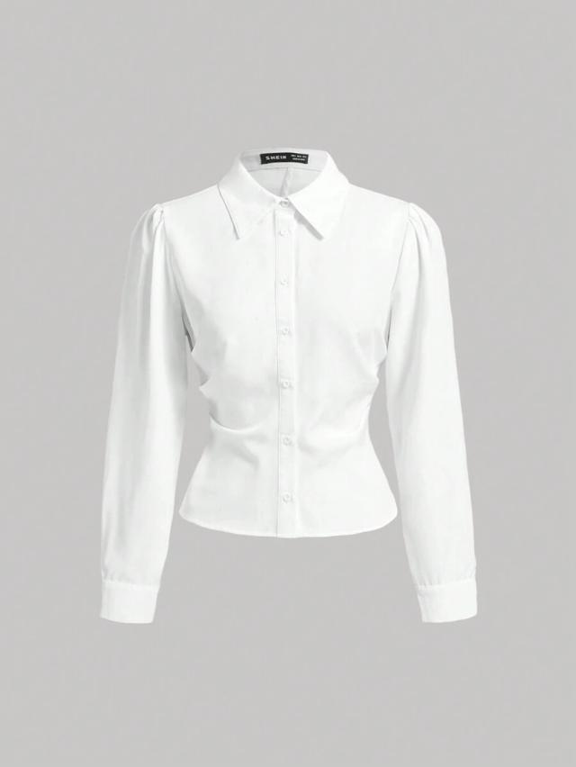 white long sleeve slim fit button down shirt