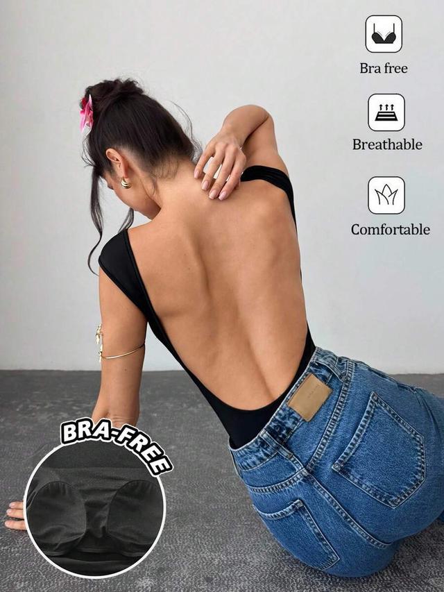 black backless padded minimalist bodysuit