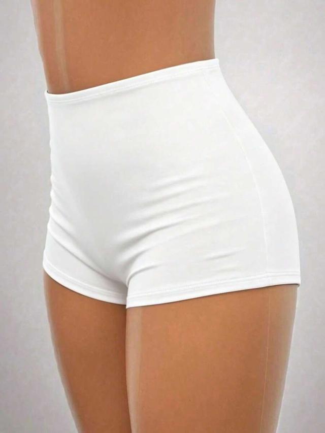 white high-waisted elastic casual summer shorts