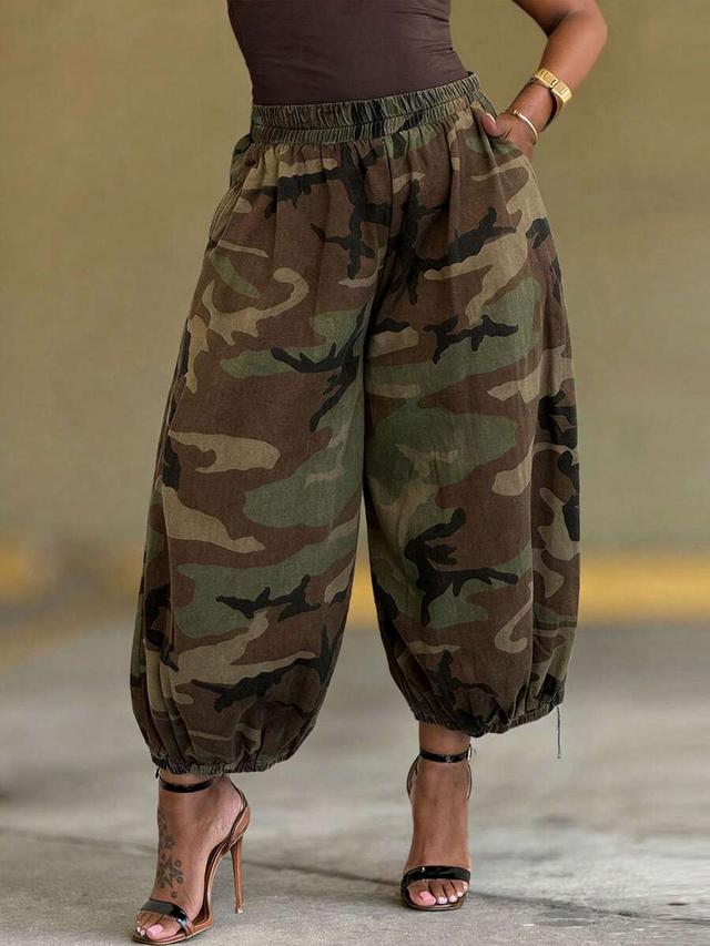 women's camouflage balloon harem trousers with elastic cuffs
