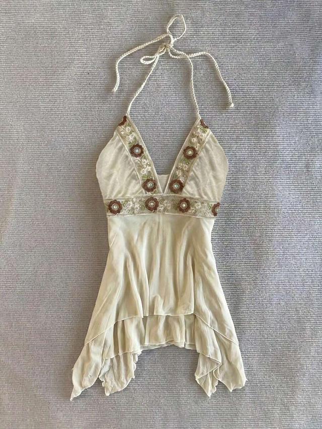 ivory islasuriya women's floral embroidery backless halter top