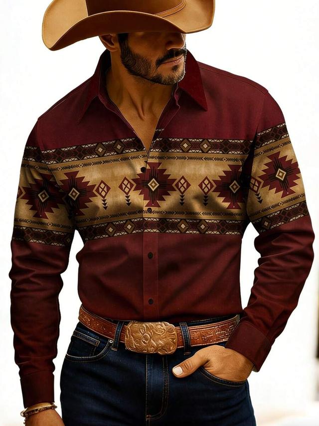 men's vintage western print long sleeve shirt