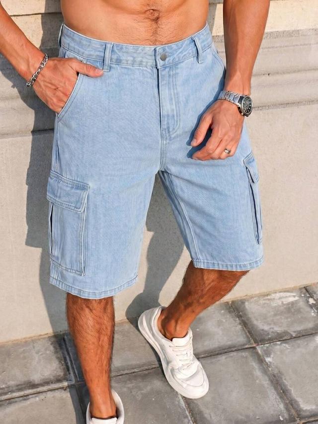 men's light blue denim cargo shorts