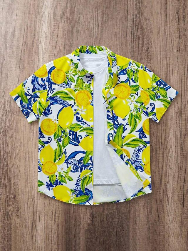 lemon fruit print casual vacation shirt