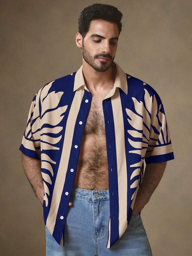 men's floral print loose drop shoulder cuban shirt